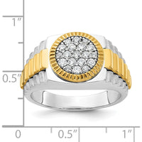 14K Two-Tone Gold Men's Diamond Cluster Ring with Polished Satin and Ribbed Design - Diamond Weight 0.50 Carats by IBGoodman