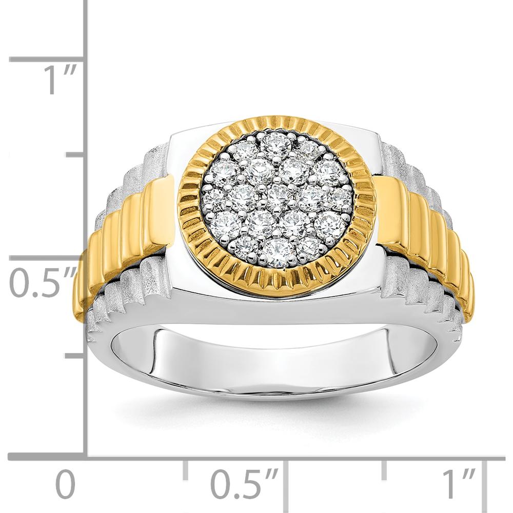 14K Two-Tone Gold Men's Diamond Cluster Ring with Polished Satin and Ribbed Design - Diamond Weight 0.50 Carats by IBGoodman