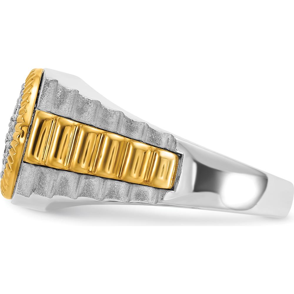 14K Two-Tone Gold Men's Diamond Cluster Ring with Polished Satin and Ribbed Design - Diamond Weight 0.50 Carats by IBGoodman