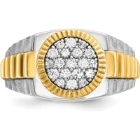 14K Two-Tone Gold Men's Diamond Cluster Ring with Polished Satin and Ribbed Design - Diamond Weight 0.50 Carats by IBGoodman