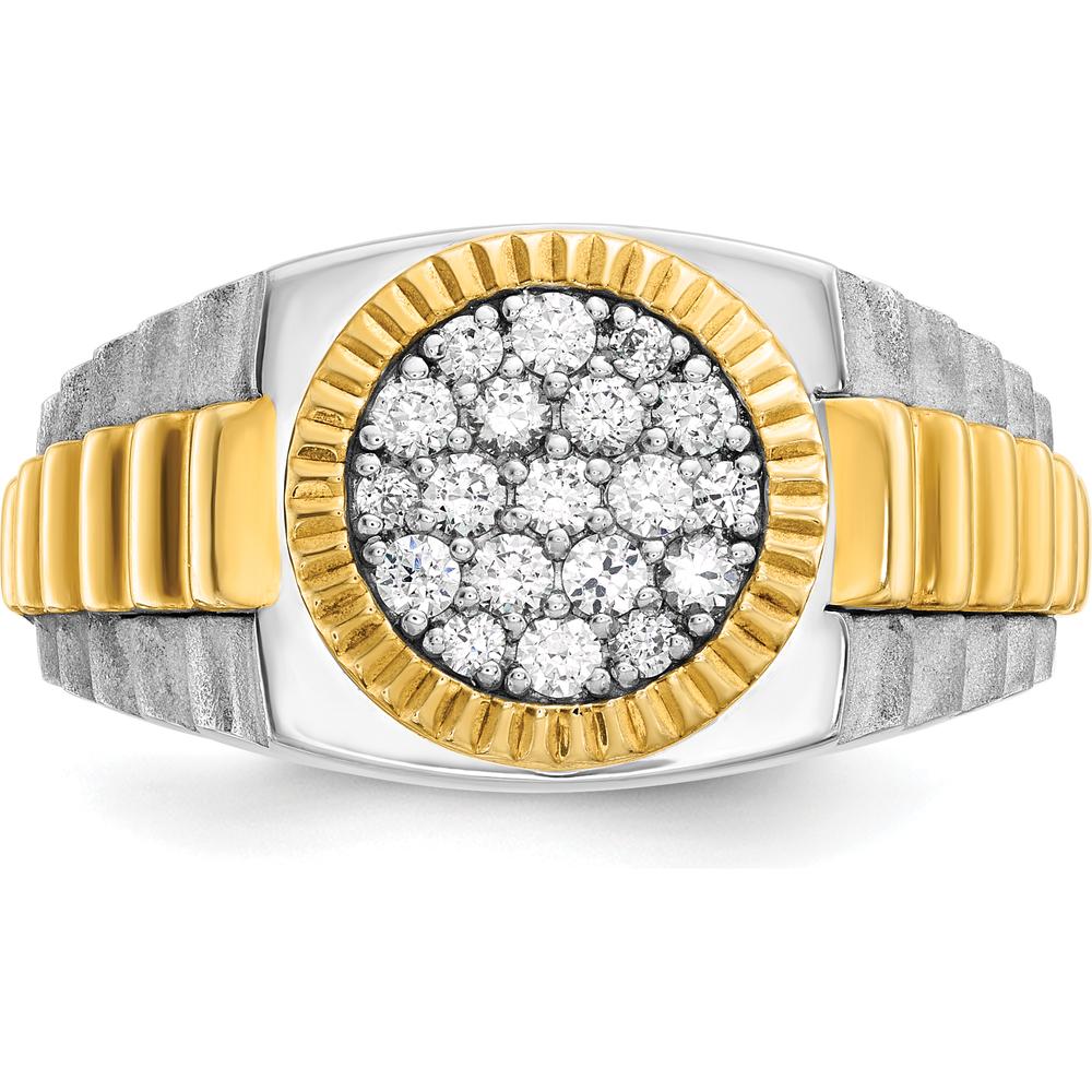 14K Two-Tone Gold Men's Diamond Cluster Ring with Polished Satin and Ribbed Design - Diamond Weight 0.50 Carats by IBGoodman