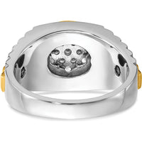 14K Two-Tone Gold Men's Diamond Cluster Ring with Polished Satin and Ribbed Design - Diamond Weight 0.50 Carats by IBGoodman