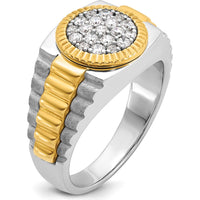14K Two-Tone Gold Men's Diamond Cluster Ring with Polished Satin and Ribbed Design - Diamond Weight 0.50 Carats by IBGoodman