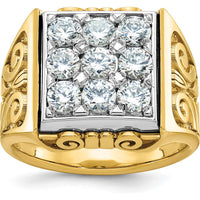 14K Two-Tone Gold Men's Diamond Cluster Ring with Textured Scroll Design - 2 Carat Total Diamond Weight by IBGoodman