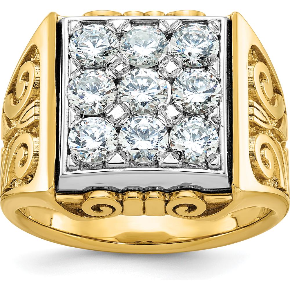 14K Two-Tone Gold Men's Diamond Cluster Ring with Textured Scroll Design - 2 Carat Total Diamond Weight by IBGoodman