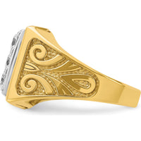 14K Two-Tone Gold Men's Diamond Cluster Ring with Textured Scroll Design - 2 Carat Total Diamond Weight by IBGoodman