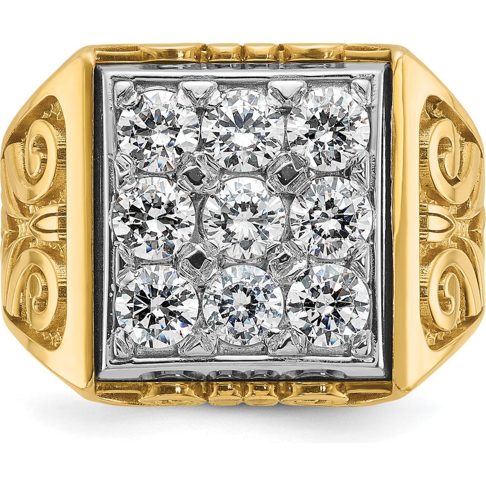 14K Two-Tone Gold Men's Diamond Cluster Ring with Textured Scroll Design - 2 Carat Total Diamond Weight by IBGoodman