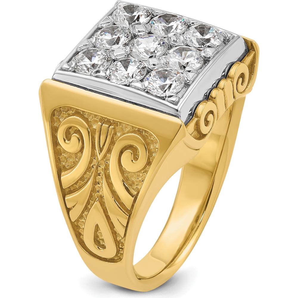 14K Two-Tone Gold Men's Diamond Cluster Ring with Textured Scroll Design - 2 Carat Total Diamond Weight by IBGoodman