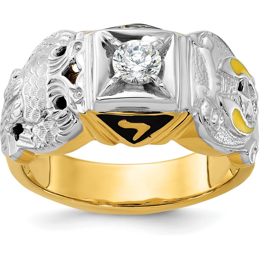 14K Two-Tone Gold Men's Diamond Double Eagle Masonic Ring with Multi-Color Enamel - 0.349 Carats Diamond Weight by IBGoodman