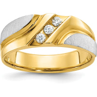 14K Two-Tone Gold Men's Diamond Ring with Grooved Design and 0.15 Carats Total Diamond Weight by IBGoodman