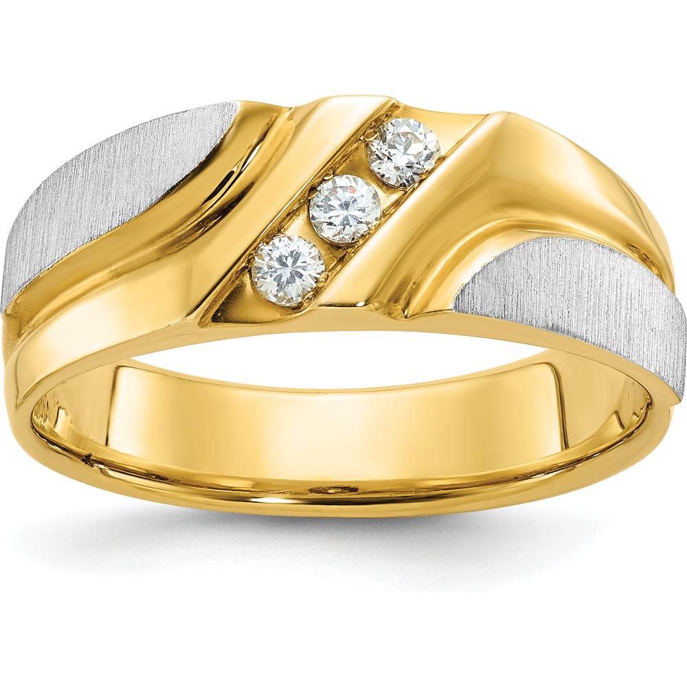14K Two-Tone Gold Men's Diamond Ring with Grooved Design and 0.15 Carats Total Diamond Weight by IBGoodman