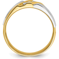 14K Two-Tone Gold Men's Diamond Ring with Grooved Design and 0.15 Carats Total Diamond Weight by IBGoodman
