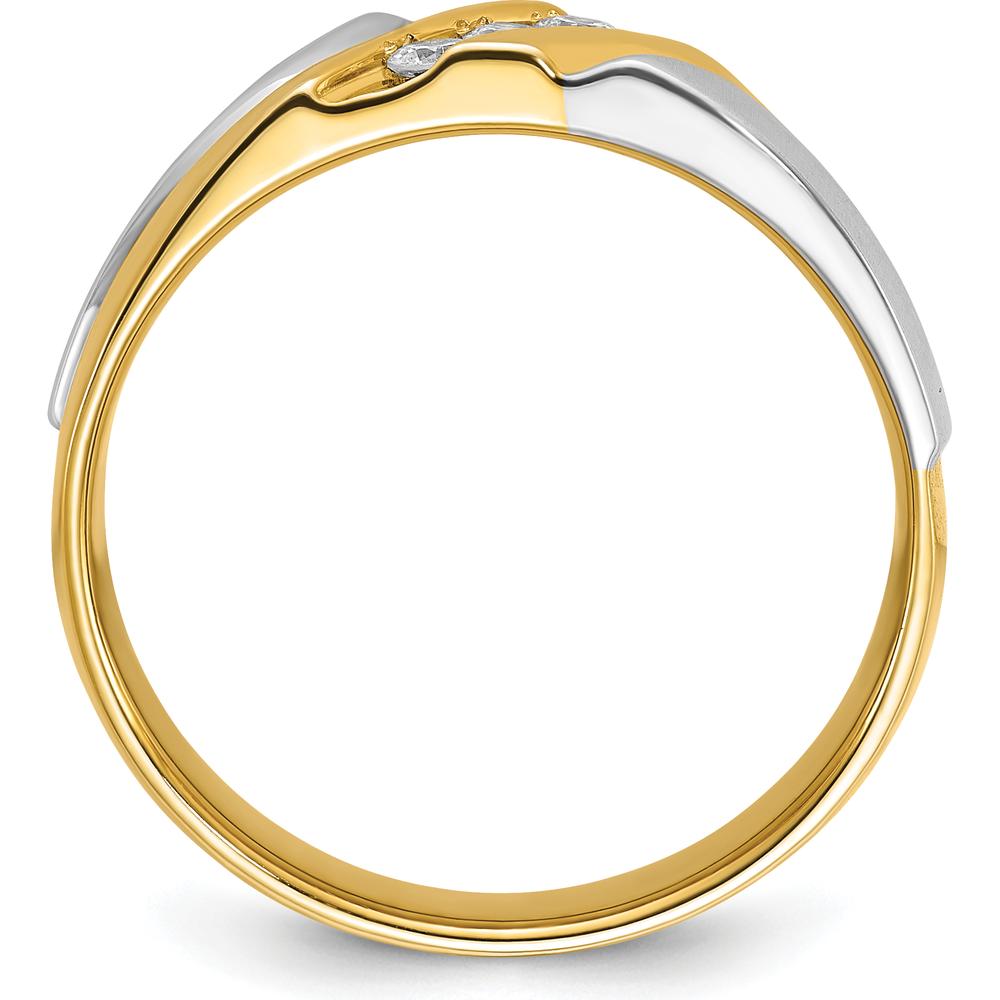 14K Two-Tone Gold Men's Diamond Ring with Grooved Design and 0.15 Carats Total Diamond Weight by IBGoodman
