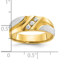 14K Two-Tone Gold Men's Diamond Ring with Grooved Design and 0.15 Carats Total Diamond Weight by IBGoodman