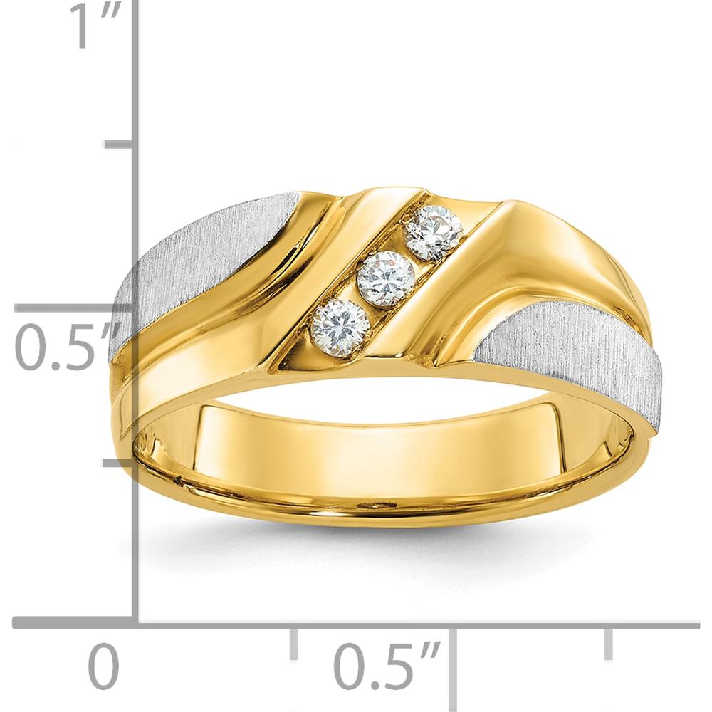 14K Two-Tone Gold Men's Diamond Ring with Grooved Design and 0.15 Carats Total Diamond Weight by IBGoodman