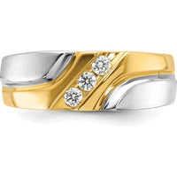 14K Two-Tone Gold Men's Diamond Ring with Grooved Design and 0.15 Carats Total Diamond Weight by IBGoodman