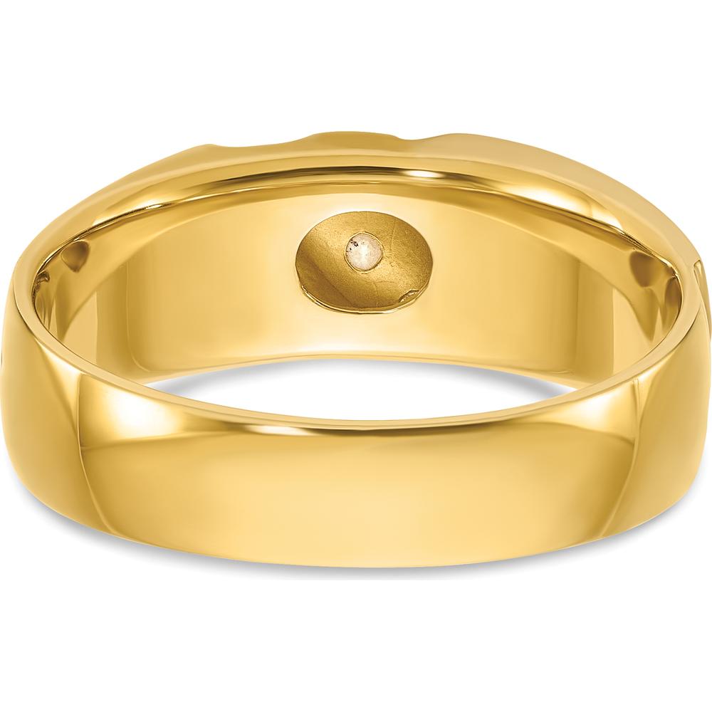 14K Two-Tone Gold Men's Diamond Ring with Grooved Design and 0.15 Carats Total Diamond Weight by IBGoodman