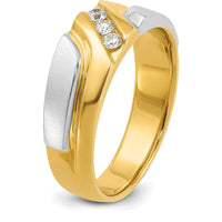 14K Two-Tone Gold Men's Diamond Ring with Grooved Design and 0.15 Carats Total Diamond Weight by IBGoodman