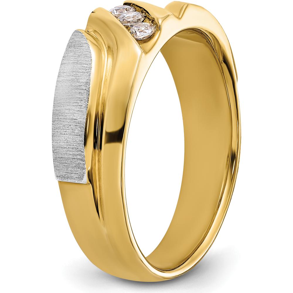 14K Two-Tone Gold Men's Diamond Ring with Grooved Design and 0.15 Carats Total Diamond Weight by IBGoodman