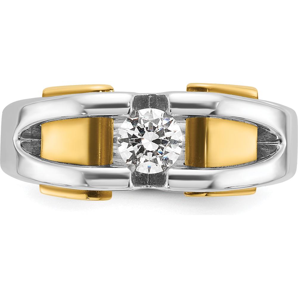 14K Two-Tone Gold Men's Diamond Ring with Prong Set Round Diamond - 0.50 Carats Total Diamond Weight by IBGoodman