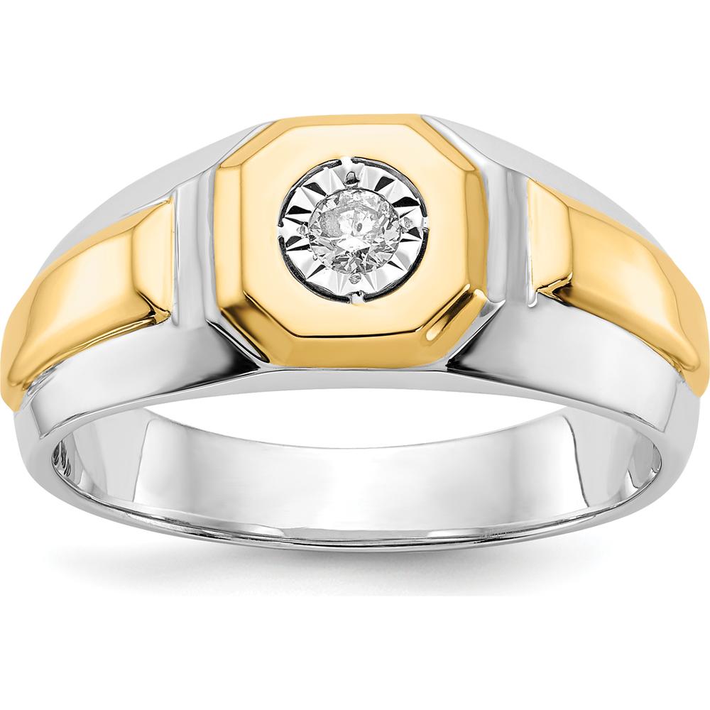 14K Two-Tone Gold Men's Diamond Ring with Round Natural Diamond - 0.1 Carat Total Diamond Weight by 0