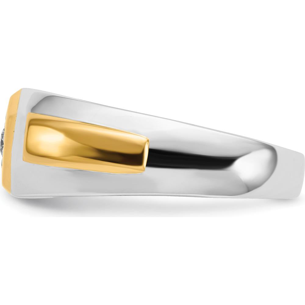 14K Two-Tone Gold Men's Diamond Ring with Round Natural Diamond - 0.1 Carat Total Diamond Weight by 0