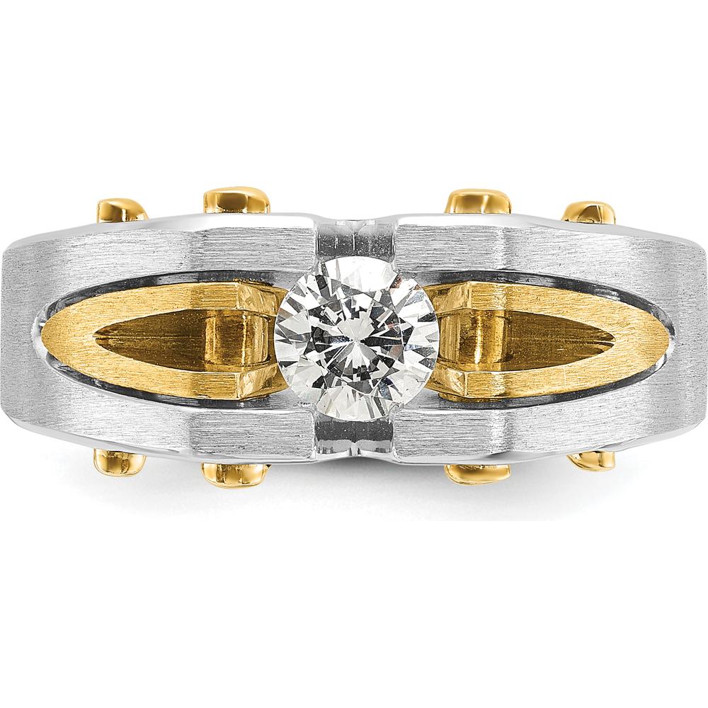 14K Two-Tone Gold Men's Diamond Ring with Satin and Polished Finish - Round Diamond Setting by IBGoodman