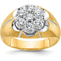 14K Two-Tone Gold Men's Diamond Round Cluster Band Ring with Polished Satin and Grooved Design - 1.00 Carats Total Diamond Weight by IBGoodman