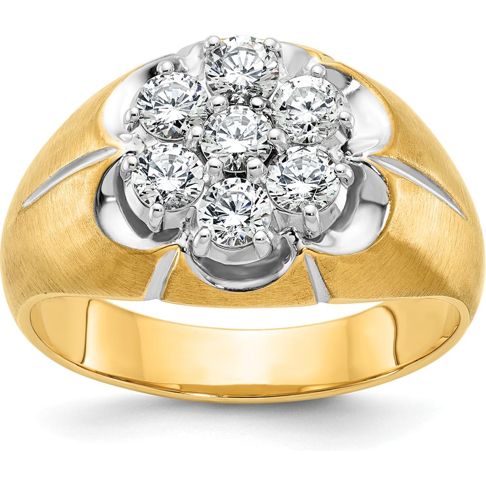 14K Two-Tone Gold Men's Diamond Round Cluster Band Ring with Polished Satin and Grooved Design - 1.00 Carats Total Diamond Weight by IBGoodman