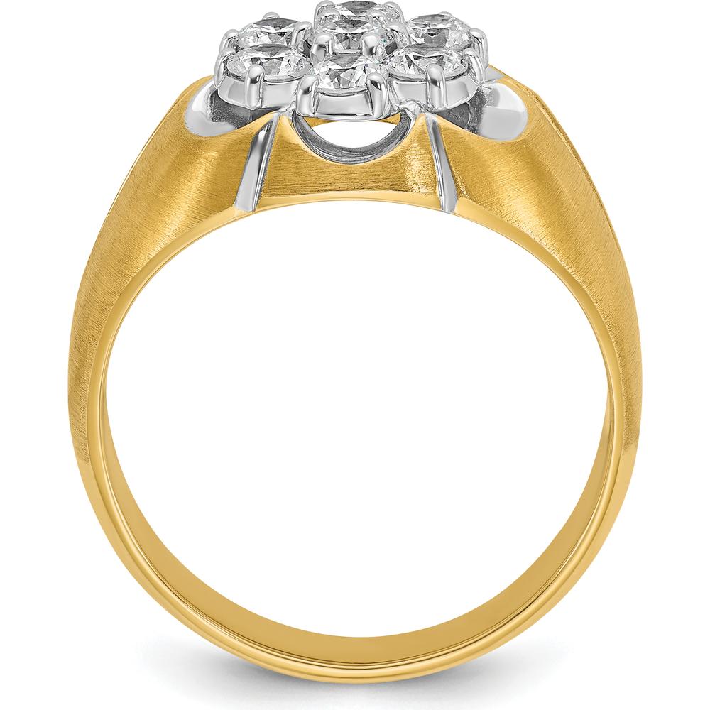 14K Two-Tone Gold Men's Diamond Round Cluster Band Ring with Polished Satin and Grooved Design - 1.00 Carats Total Diamond Weight by IBGoodman