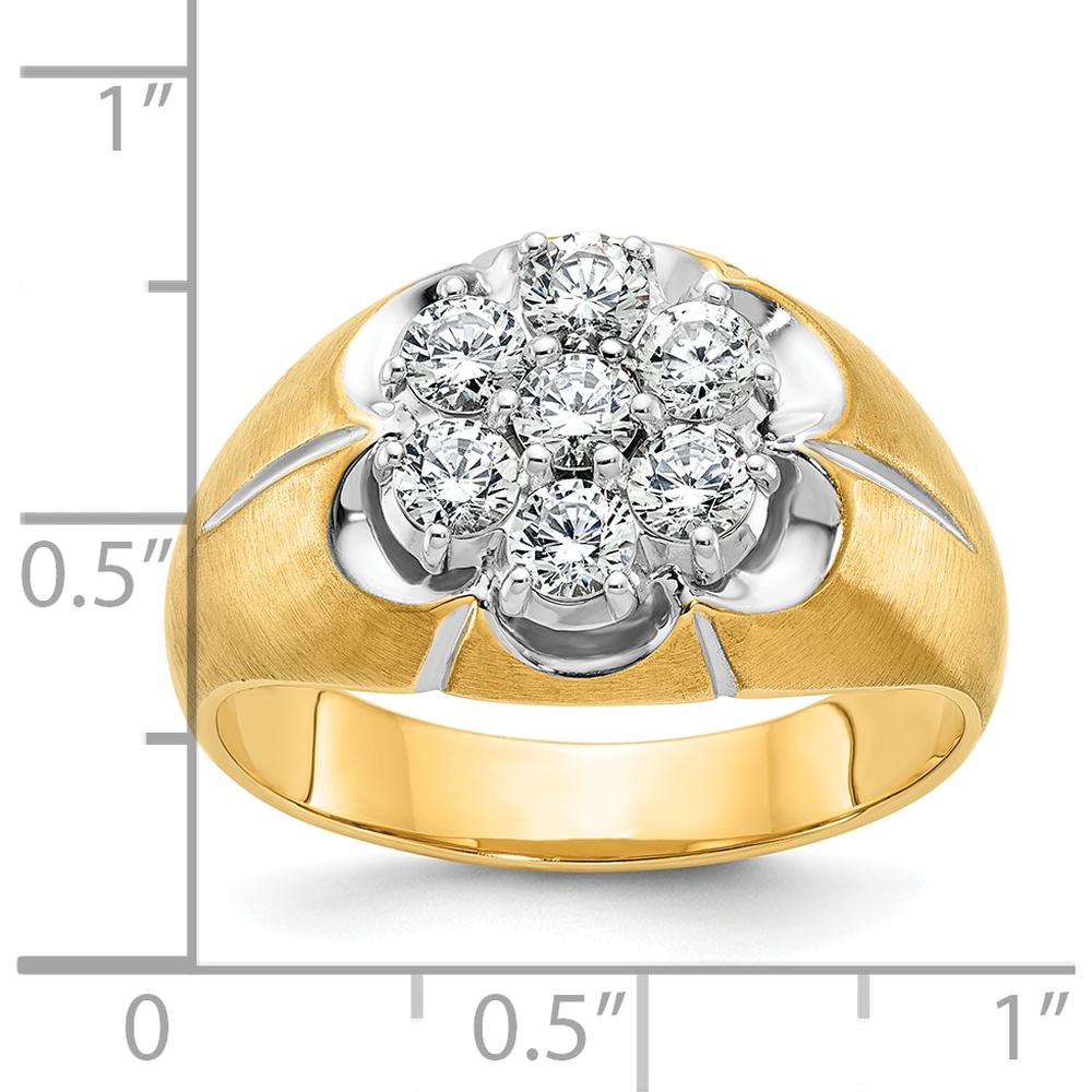14K Two-Tone Gold Men's Diamond Round Cluster Band Ring with Polished Satin and Grooved Design - 1.00 Carats Total Diamond Weight by IBGoodman