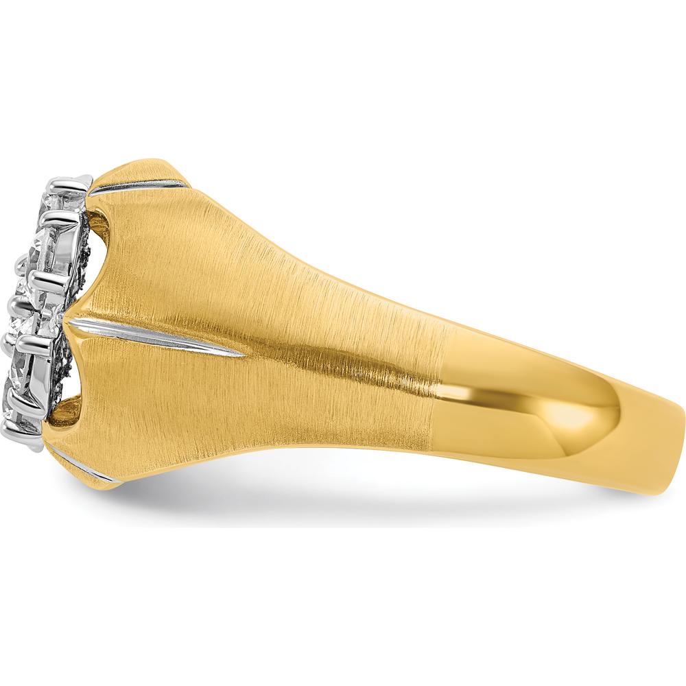 14K Two-Tone Gold Men's Diamond Round Cluster Band Ring with Polished Satin and Grooved Design - 1.00 Carats Total Diamond Weight by IBGoodman