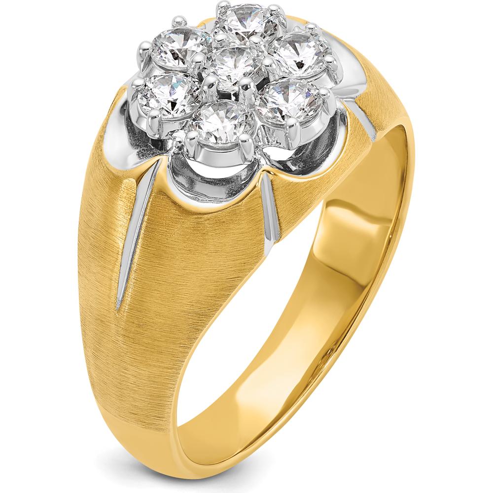 14K Two-Tone Gold Men's Diamond Round Cluster Band Ring with Polished Satin and Grooved Design - 1.00 Carats Total Diamond Weight by IBGoodman