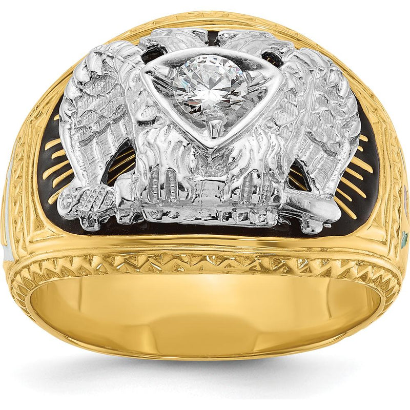 14K Two-Tone Gold Men's Masonic Ring with Diamond Eagle Design