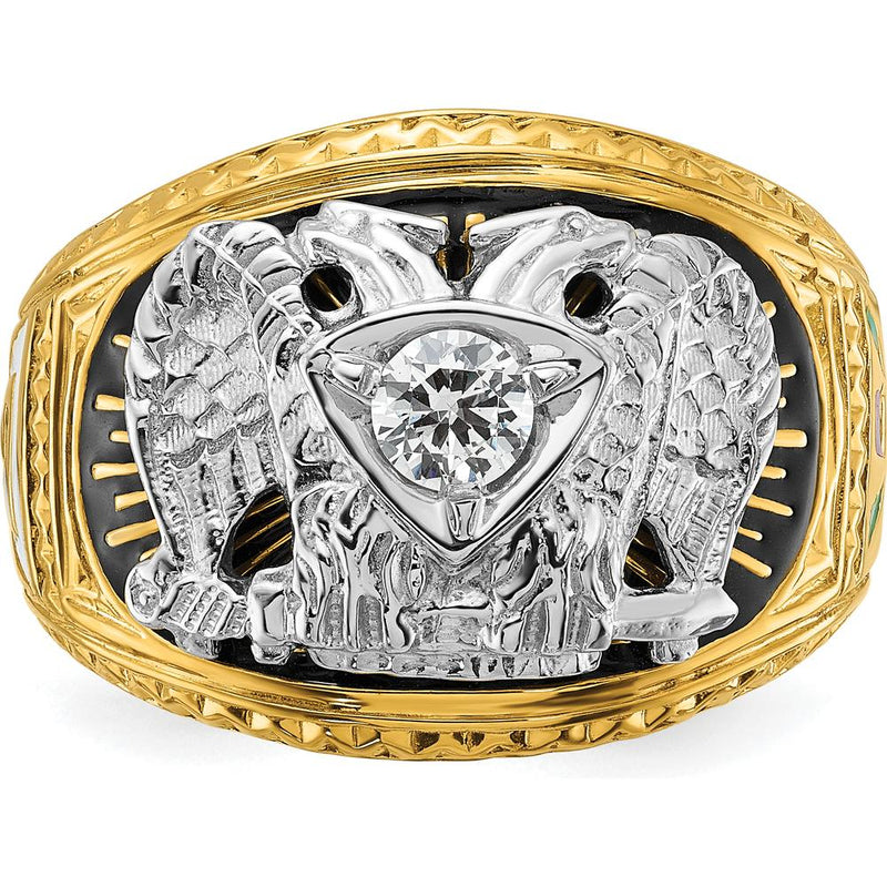 14K Two-Tone Gold Men's Masonic Ring with Diamond Eagle Design