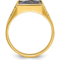 14K Two-Tone Gold Men's Masonic Ring with Lab-Created Blue Sapphire and Round Diamond Accent - 12x10 mm Sapphire, 0.015 Carat Diamond by IBGoodman