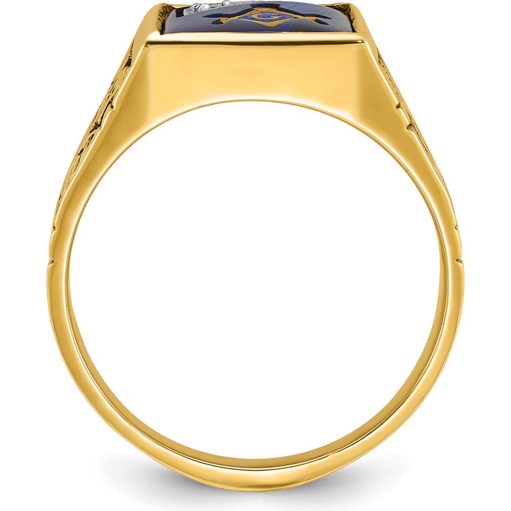 14K Two-Tone Gold Men's Masonic Ring with Lab-Created Blue Sapphire and Round Diamond Accent - 12x10 mm Sapphire, 0.015 Carat Diamond by IBGoodman