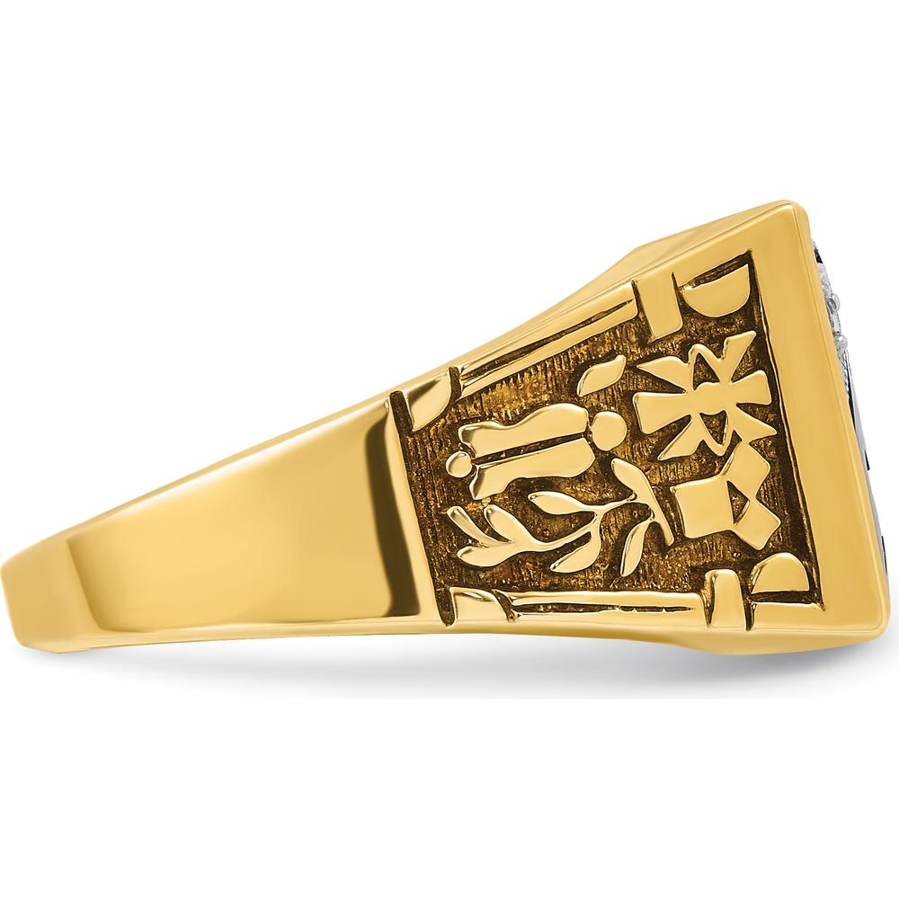 14K Two-Tone Gold Men's Masonic Ring with Lab-Created Blue Sapphire and Round Diamond Accent - 12x10 mm Sapphire, 0.015 Carat Diamond by IBGoodman