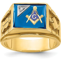 14K Two-Tone Gold Men's Masonic Ring with Lab Created Sapphire and Diamond - 0.015 Carats Total Diamond Weight by IBGoodman