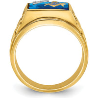 14K Two-Tone Gold Men's Masonic Ring with Lab Created Sapphire and Diamond - 0.015 Carats Total Diamond Weight by IBGoodman