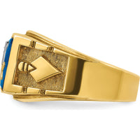 14K Two-Tone Gold Men's Masonic Ring with Lab Created Sapphire and Diamond - 0.015 Carats Total Diamond Weight by IBGoodman