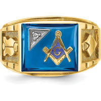 14K Two-Tone Gold Men's Masonic Ring with Lab Created Sapphire and Diamond - 0.015 Carats Total Diamond Weight by IBGoodman