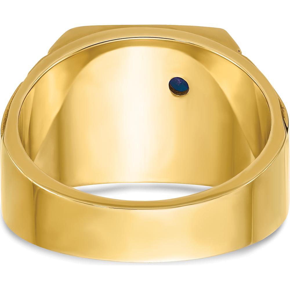 14K Two-Tone Gold Men's Masonic Ring with Lab Created Sapphire and Diamond - 0.015 Carats Total Diamond Weight by IBGoodman