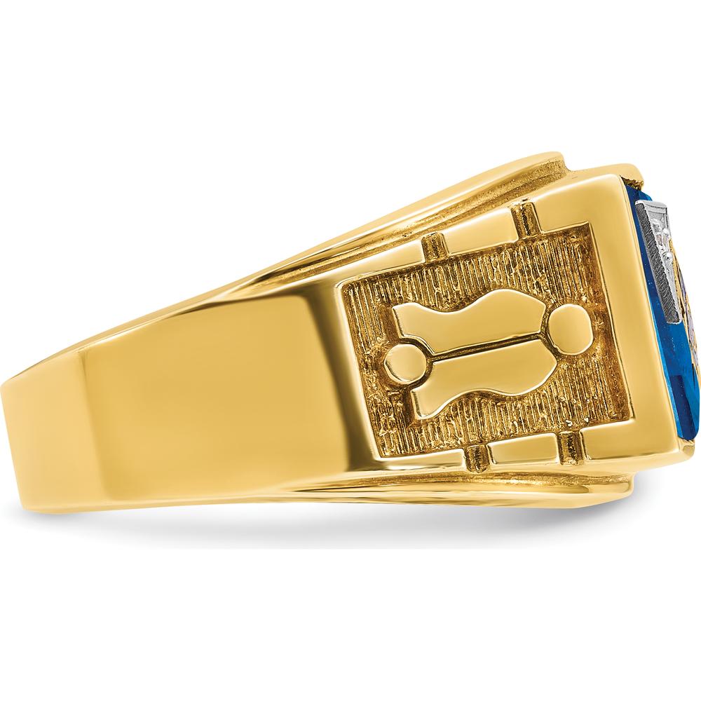 14K Two-Tone Gold Men's Masonic Ring with Lab Created Sapphire and Diamond - 0.015 Carats Total Diamond Weight by IBGoodman