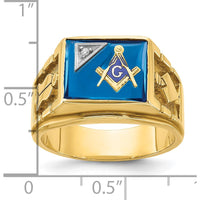 14K Two-Tone Gold Men's Masonic Ring with Lab Created Sapphire and Diamond - 0.015 Carats Total Diamond Weight by IBGoodman