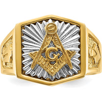 14K Two-Tone Gold Men's Masonic Ring with Sun Ray Design - 15.7mm Band Width by IBGoodman