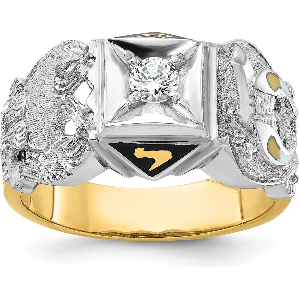 14K Two-Tone Gold Men's Masonic Shriner Ring with 0.2 Carats Diamond and Eagle Motif by IBGoodman