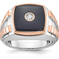 14K Two-Tone Gold Men's Onyx and Round Diamond Ring - 0.103 Carats Total Diamond Weight by IBGoodman