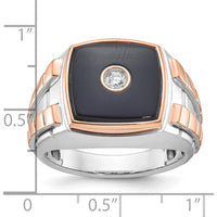 14K Two-Tone Gold Men's Onyx and Round Diamond Ring - 0.103 Carats Total Diamond Weight by IBGoodman