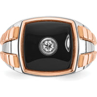 14K Two-Tone Gold Men's Onyx and Round Diamond Ring - 0.103 Carats Total Diamond Weight by IBGoodman